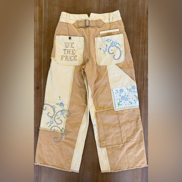 RARE!! Free People We The Free Y2K Yellow Patchwork Embroidered Crop Pant - Picture 2 of 16